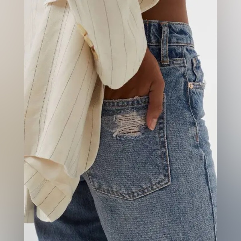 Free People Light Blue Distressed Flare Jeans - Picture 3 of 4